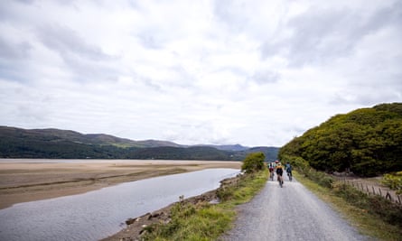 Riding by the Mawddach estuary on the Traws Eryri route.