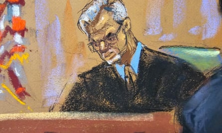 Judge Juan Merchan presides during former Trump’s criminal trial on 3 May 2024 in this courtroom sketch.