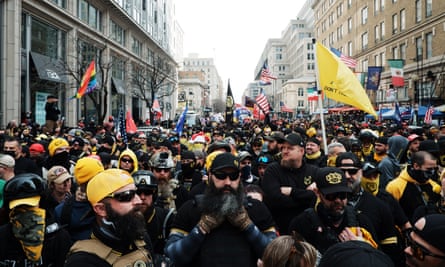 Members of the Proud Boys march in December 2020 in New York City.