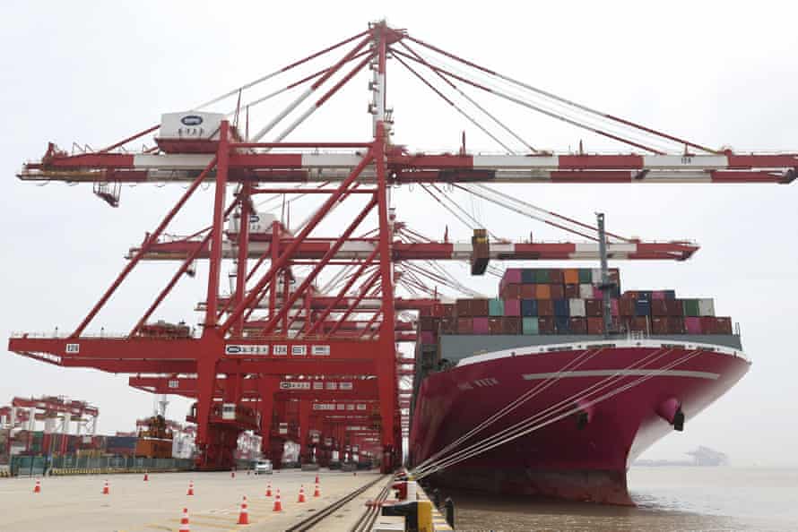 A container ship from Japan anchored at the container dock of Shanghai’s Yangshan Port in east China on April 27, 2022.