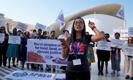 Activists demonstrate for rural people, food, land and climate justice at the Cop28 UN climate summit in Dubai.