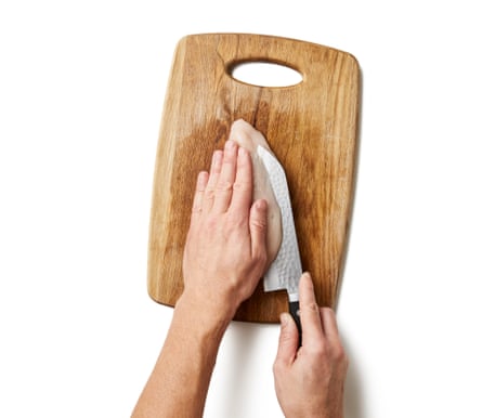 Butterfly one chicken breast by placing a hand flat on top and using the other to slice across with a sharp knife. Cut the breast crossways in half , but make sure you slice only about three-quarters of the way through the meat, so you can open it up like a greeting card. Repeat with the second breast.