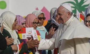 Pope Francis greets women in Morocco, as part of a trip aimed at showing solidarity with migrants at Europeâs door.