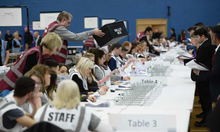 Staff counting ballot papers in the Stoke-on-Trent Central byelection