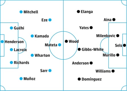 Crystal Palace v Nottingham Forest: probable starters, contenders in italics.
