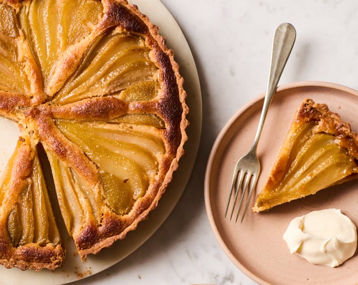 Jose Pizarro’s recipe for poached pear and almond tart with PX caramel