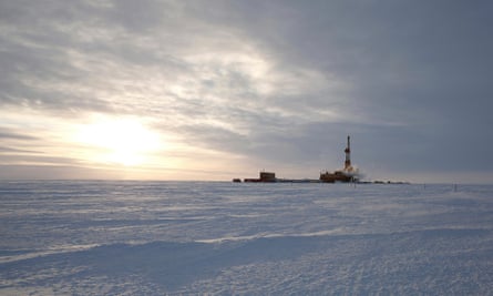 oil drill in snowy landscape