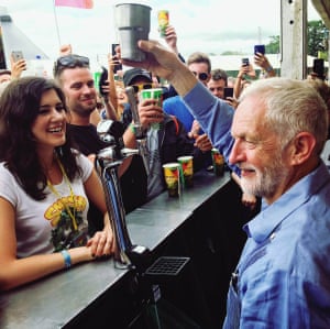 Jeremy Corbyn pours a drink at the Solstice Bar