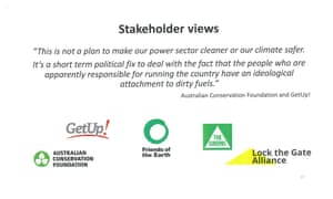 Page 17 of presentation by Josh Frydenberg to the Coalition party room on the Finkel review