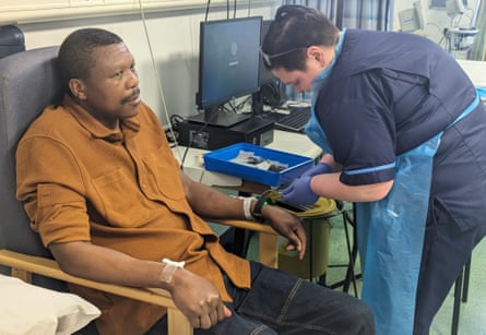 Elliot Pfebve undergoes treatment with nurse