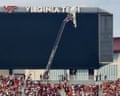 A skydiver that crashed into the scoreboard at Lane Stadium is rescued