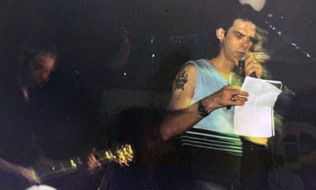 Nick Cave recites poetry on stage with the Dirty Three at the Zoo in 1996