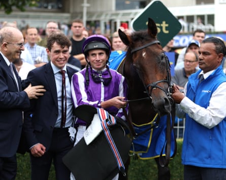 Ryan Moore (centre) after winning the Coral Eclipse with Delacroix