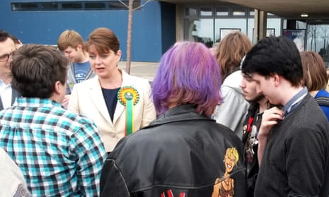 Leanne Wood speaking to students outside Aberystwyth Arts Centre today.
