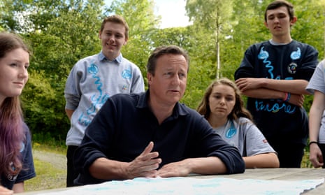 Then-PM David Cameron at the Oaklands Outdoor Education Centre, Snowdonia, August 2015.