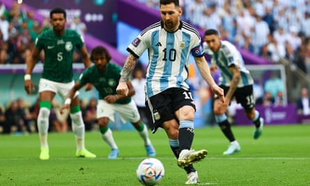 Lionel Messi strokes in a first-half penalty to put Argentina ahead