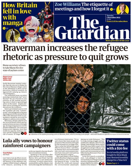 Guardian front page, 1 November 2022