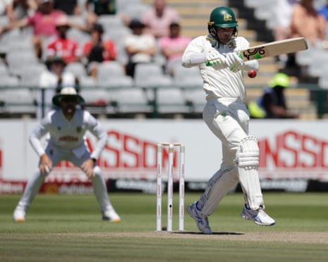 Alex Carey plays a shot on day three of the third Test