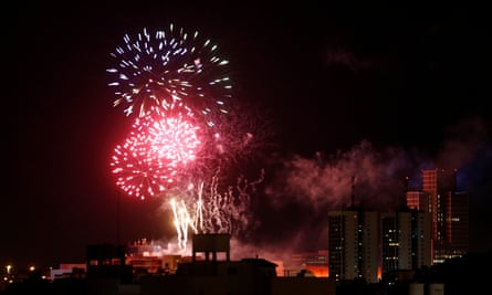 Fireworks explode above Buenos Aires’ Saavedra neighbourhood, Argentina