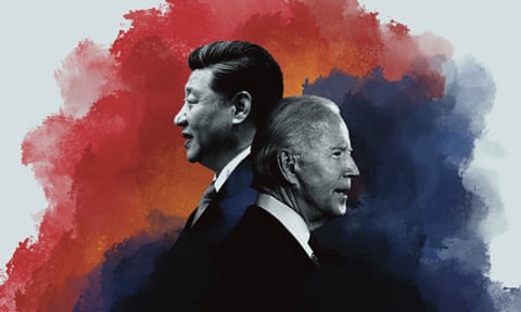 collage illustration of Xi Jinping and Joe Biden