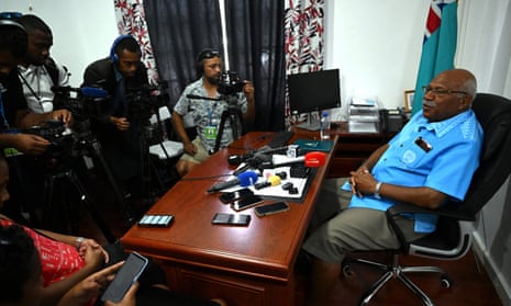 People's Alliance Party leader Sitiveni Rabuka speaks to the media