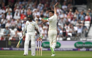 James Anderson takes the wicket of Amir.