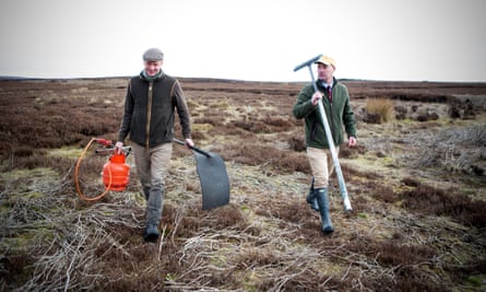 Bolton Abbey estate director Ben Heyes (above, on right) with gamekeeper Tom Adamson on Barden Moor with the tools needed for burning.
