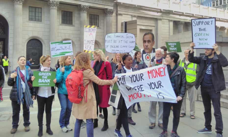 Climate change protests outside the Bank of England.