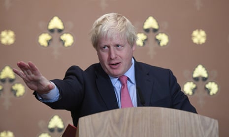 Boris Johnson giving a speech at the Foreign Office.