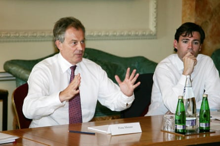 Tony Blair with his health minister Andy Burnham at a No 10 summit on reducing NHS waiting times, July 2006.