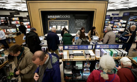 Customers shop at the newly opened Amazon Books store in Columbus Circle in New York.