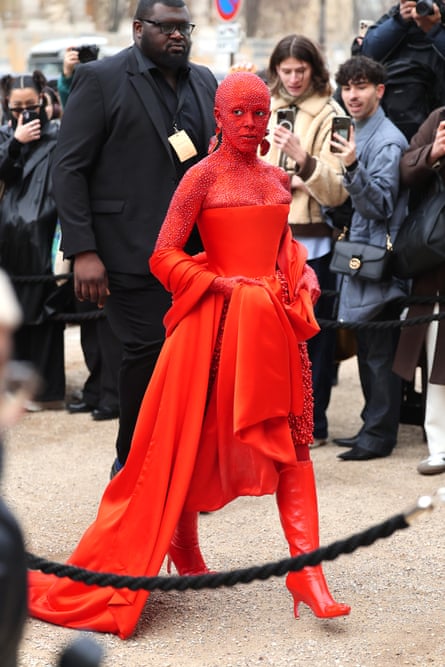 Seeing red: Doja Cat during Paris fashion week.