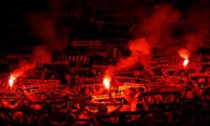 Young Boys supporters set off flares inside the stadium.