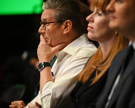 (L-R) Labour leader Sir Keir Starmer, Deputy leader, Angela Rayner, and Shadow Health Secretary, Wes Streeting, attend an event to launch Labour's election pledges at The Backstage Centre on May 16, 2024 in Purfleet, United Kingdom. Labour Leader Keir Starmer pledges to deliver economic stability, cut NHS waiting times, launch a new Border Security Command, set up Great British Energy and recruit 6,500 new teachers if Labour win the next General Election. (Photo by Leon Neal/Getty Images)