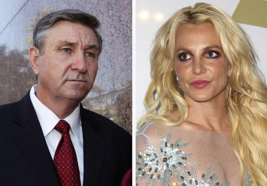 Jamie Spears, left, father of Britney Spears, right, in separate photos side by side.