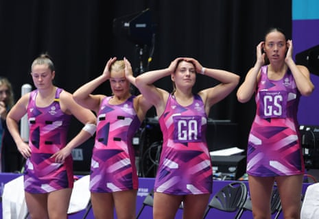 Scotland players react against New Zealand in the women's netball