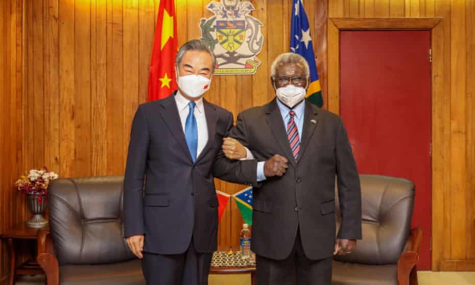 Chinese foreign minister Wang Yi meets Solomon Islands prime minister Manasseh Sogavare in Honiara in May.