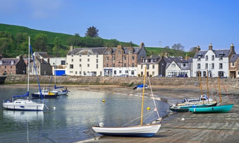 Sailing boats at low tide in Stonehaven, Aberdeenshire, Scotland, UK.