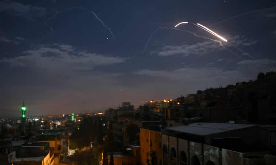 Syrian air defence batteries responding to missiles targeting Damascus
