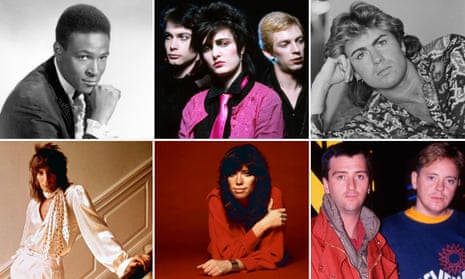 Clockwise from top left: Marvin Gaye, Siouxsie and the Banshees, George Michael, Electronic, Carly Simon and Rod Stewart.