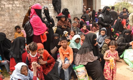 Rohingya Muslims from Myanmar outside a mosque in Jammu in Kashmir, India.