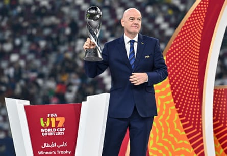 Gianni Infantino, Fifa’s president, at the award ceremony after the Under-17 World Cup final held in Qatar in November 2025.