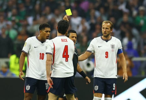 Declan Rice receives a yellow card