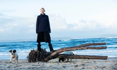 Tilda Swinton and her dogs at Kingsteps beach, Nairn
