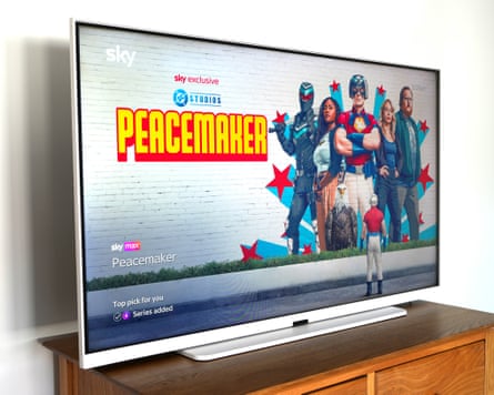 Sky Glass Air displaying a screensaver advert for Peacemaker.