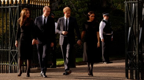 William, Kate, Harry and Meghan make surprise appearance at Windsor – video