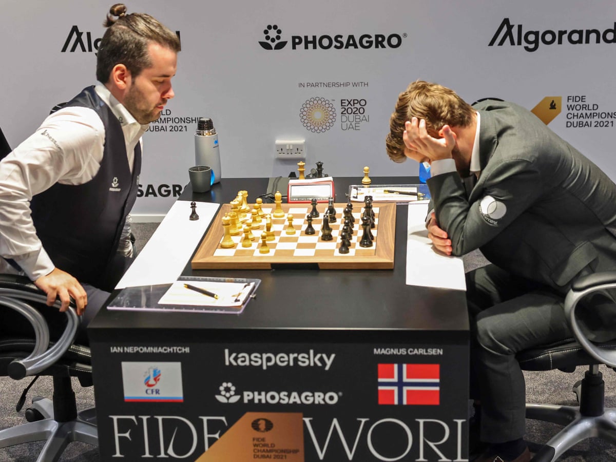 Carlsen and Nepomniachtchi draw chess world title opener after flag furore, World Chess Championship 2021