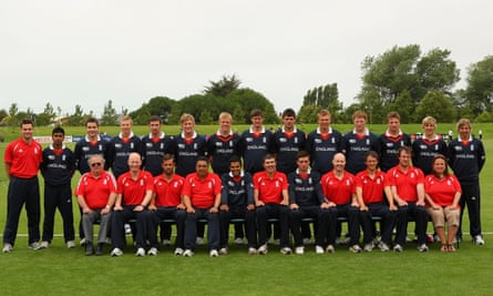 The England team pose for a team photo during the ICC U19 Cricket World Cup Super League play off final match between England and New Zealand at QEII Park in January 2010 in Christchurch.