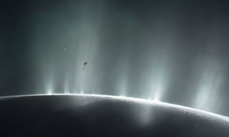 Nasa artist impression of the Cassini spacecraft diving through the Enceladus plume.