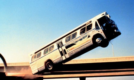 A stunt scene in Speed shows the bus driving on just its back wheels